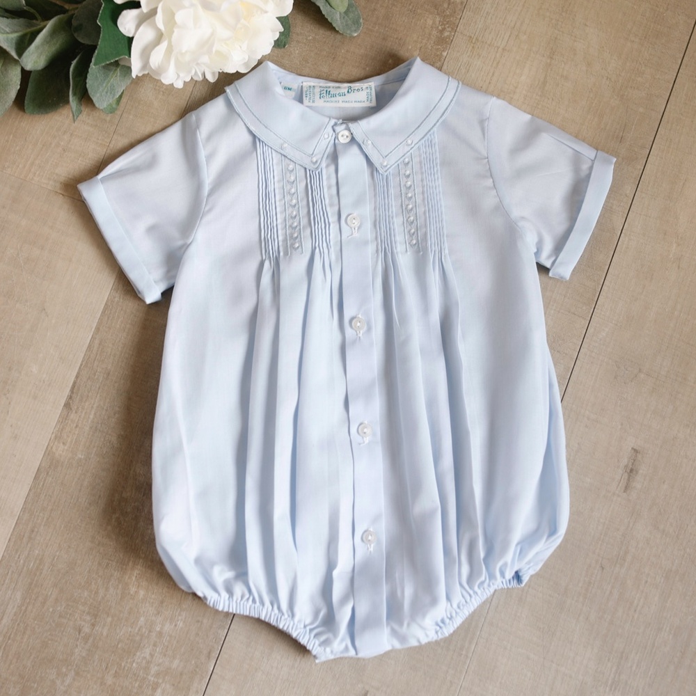 NEW Blue Heirloom Romper Feltman Brothers 3 Months Vintage Style Embroidery